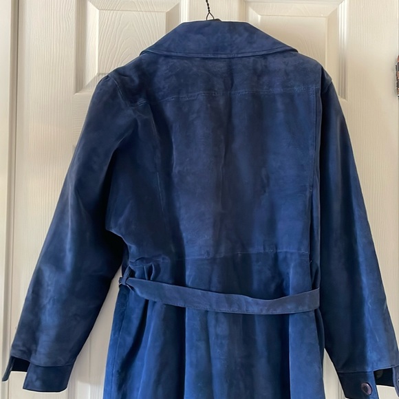 VINTAGE boutique of Leathers blue suede duster coat jacket - Picture 4 of 12